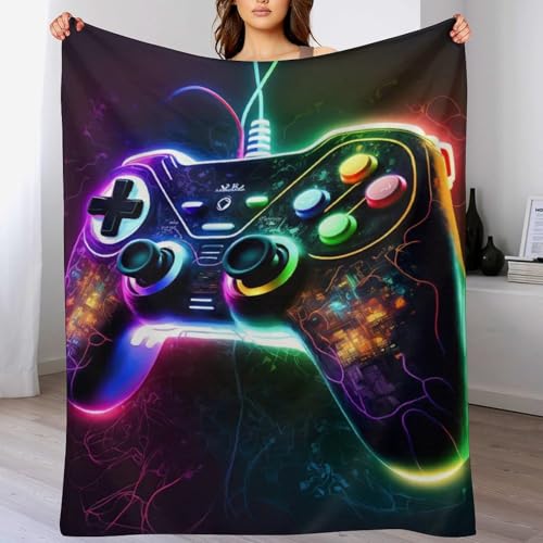 Gaming Neon-Gamecontroller Anime-Charaktere Decke Decke Flannel Sofadecke Strandtuch Teppich Picknickdecke Weich & Plüsch Umhang Für Schlafzimmer, Alle Jahreszeiten（130×180cm） von PAZZK