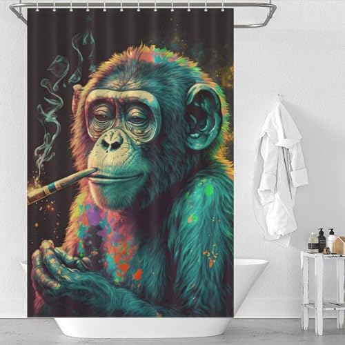 PAZZK AFFE Duschvorhang Wasserdicht Badvorhang Aus Polyester Stoff Waschbar Bad Vorhang Mit 12 Ringe Für Dusche Und Badewanne 48x72Inch（122x183cm） von PAZZK