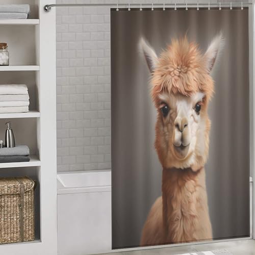 PAZZK Alpaka Duschvorhang - Badewanne Vorhang, Waschbar Duschvorhang Mit 12 Duschvorhangringe | 100% Polyester 55x72Inch（140x183cm） von PAZZK
