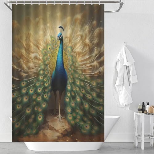 PAZZK Animal Pfau Duschvorhang Textil, Wasserdicht, Waschbar, 100% Polyester Inklusive 12 Ringe Duschvorhanghaken 48x72Inch（122x183cm） von PAZZK