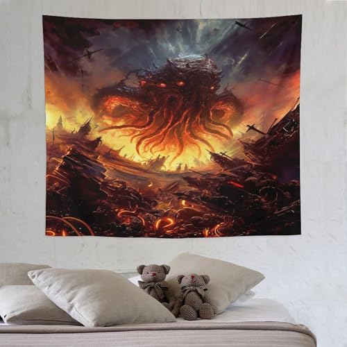 PAZZK Cthulhu-Invasion Wandteppich, Tapisserie Wandbehang Für Wohnzimmer Schlafzimmer Wohnheim Wanddeko 130×150cm von PAZZK