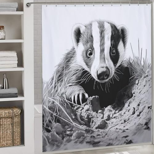 PAZZK Dachs Duschvorhang Badvorhang Textil Aus Polyester Stoff Wasserabweisend Waschbar Für Eck Dusche Badewanne, Mit 12 Duschringen 72x72Inch (183x183cm) von PAZZK