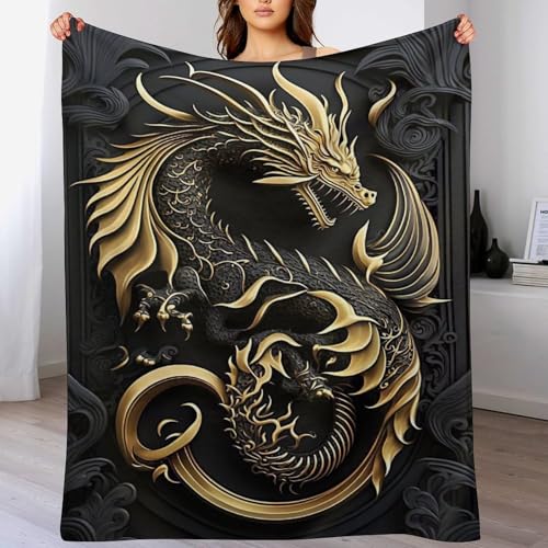 PAZZK Drache Decke Flauschig & Super Weich - Hochwertige Flannel Fleecedecke Auch Als Wohndecke, Tagesdecke, Sofadecke & Wohnzimmer Geeignet - Überwurf Decke Sofa & Couch,（130×150cm） von PAZZK