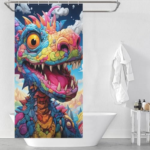 PAZZK Drachen Duschvorhang, Textil, Wasserabweisend, Waschbar Polyester Stoff Badevorhänge Für Badezimmer, Badewanne Mit 12 Duschvorhangringe 36x72Inch（92x183cm） von PAZZK