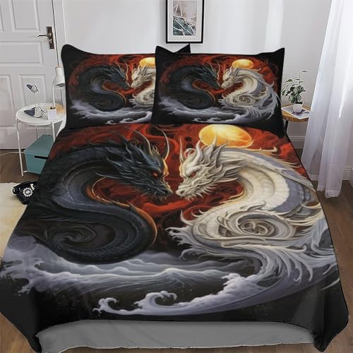 PAZZK Drachen Muster Bettwäsche-Set 3D-Bettbezug Für Mädchen Und Jungen, 2-teiliges Set, Deckenbezug Mit Kissenbezug Atmungsaktiver Mikrofaser Bettbezüge Single (135x200cm) von PAZZK