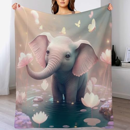 PAZZK Elefant Kuscheldecke Flauschig & Super Weich - Hochwertige Flannel Fleecedecke Auch Als Wohndecke, Tagesdecke, Sofadecke & Wohnzimmer Geeignet - Überwurf Decke Sofa & Couch,（130×150cm） von PAZZK