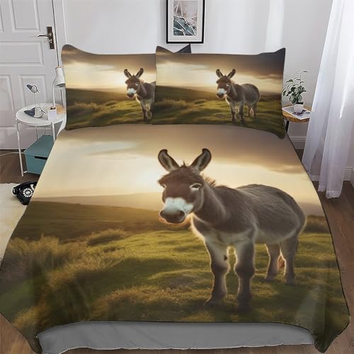 PAZZK Esel Bettwäsche Premium Atmungsaktive Angenehme Bettbezüge, Mit Reißverschluss Für Jungen Mädchen Bettdeckenbezug, 2teilig Bettbezug + Kissenbezug Single (135x200cm) von PAZZK
