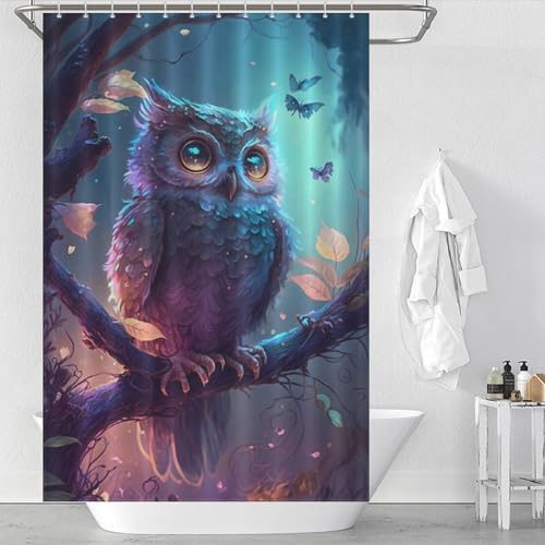 PAZZK Eulenschmetterling Duschvorhang Wasserdicht Badvorhang Aus Polyester Stoff Waschbar Bad Vorhang Mit 12 Ringe Für Dusche Und Badewanne 48x72Inch（122x183cm） von PAZZK