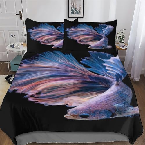 PAZZK Fisch Muster Bedding 2teilig 3D Bettbezug Mit Kissenbezug, Mikrofaser, Bettbezüge Set Bettwäsche Mit Reißverschluss Für Erwachsene Kinder Single (135x200cm) von PAZZK