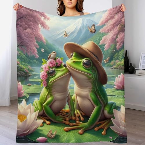 PAZZK Frosch Decke Super Soft Flannel Fleece Überwurfdecken Für Bettwsche Sofa Schlafzimmer Decken Wohnzimmer Reisen Vier Jahreszeiten Wohndecke（150×200cm） von PAZZK