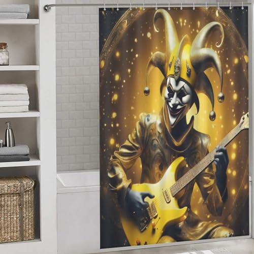 PAZZK Gitarre Clown Duschvorhang Badvorhang Textil Aus Polyester Stoff Wasserabweisend Waschbar Für Eck Dusche Badewanne, Mit 12 Duschringen 60x72Inch（152x183cm） von PAZZK