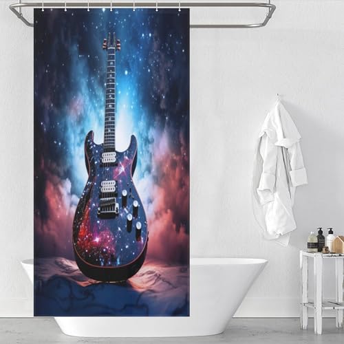 PAZZK Gitarre Duschvorhang Shower Curtains Wasserabweisend Badewanne Vorhang Aus Polyester Waschbar Badvorhang Mit 12 Duschvorhängeringen 36x72Inch（92x183cm） von PAZZK