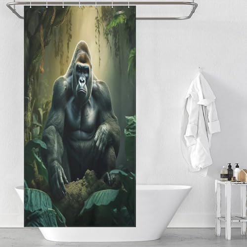 PAZZK Gorilla Duschvorhang Wasserdicht Badvorhang Aus Polyester Stoff Waschbar Bad Vorhang Mit 12 Ringe Für Dusche Und Badewanne 36x72Inch（92x183cm） von PAZZK