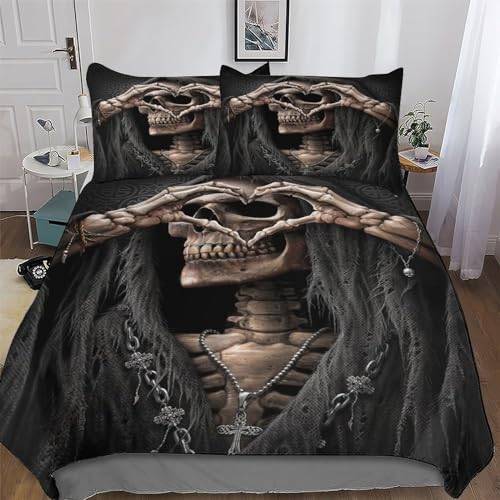 PAZZK Gothic, Skelett Bettwäsche Set 2 teilig Superweiches Microfaser Bettbezug Mit Reißverschluss Und Kopfkissenbezug Deckenbezug Für Jungen Mädchen Bettbezüge Double (200x200cm) von PAZZK