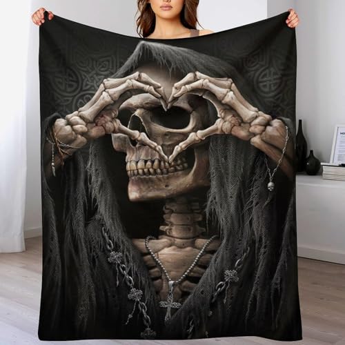 PAZZK Gothic, Skelett Wohndecken Decken Flannel Decke Wickeln Strand Handtuch Teppich Teppich Picknick Weich Für Schlafzimmer Sofa Outdoor Vier Jahreszeiten（180×200cm） von PAZZK