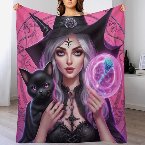 PAZZK Halloween-Hexe Blanket Weiche Flannel Fleece Decke Für Kinder Und Erwachsener, Vier Jahreszeiten Wohndecke Für Bett/Couch（140×180cm） von PAZZK