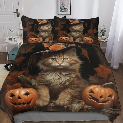 PAZZK Halloween-Kürbis 3D Muster Bettwäsche 2teilig - Bettbezug Mikrofaser - Weich & Bügelfrei Bettbezüge Mit Reißverschluss - - Deckenbezug Set Mit Kissenbezüge Single (135x200cm) von PAZZK