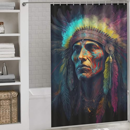 PAZZK Indianer Duschvorhang, Wasserdicht Waschbar Duschvorhang, Polyester Stoff Textil Duschvorhang Mit 12 Duschvorhang Ringe 60x72Inch（152x183cm） von PAZZK