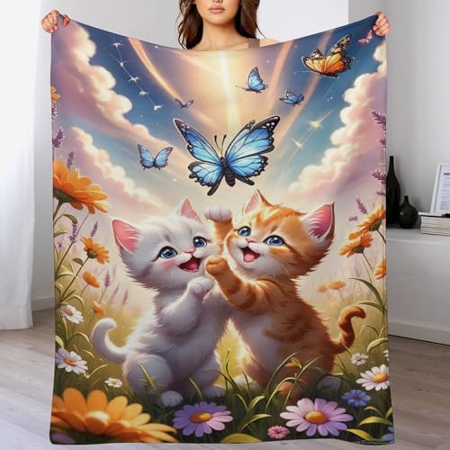 PAZZK Katze Flanell Fleece Decke, Kuscheldecken, Superweiche Leichte Flannel 3D Für Couch Bett Flauschige Wohndecke（180×200cm） von PAZZK