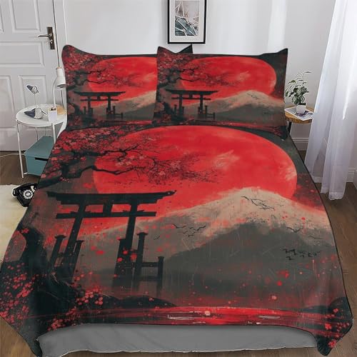 PAZZK Kirschbaum Japan Kunst 3D Bettw?sche Set Bettbezug Jungen M?dchen Microfaser Angenehme Betten Bettdeckenbezug Mit Kissenbezug, Mit Rei?Verschluss Bettbezüge Double (200x200cm) von PAZZK