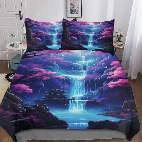 PAZZK Kirschbaum Japan Kunst Bettwäsche Set 2tlg Mit Kissenbezug Atmungsaktiver Mikrofaser Bettbezüge Bettbezug Für Optimales Schlafklima Für Erwachsene Teenager Kinder Single (135x200cm) von PAZZK