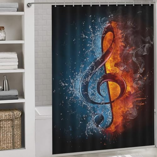 PAZZK Musik Note Duschvorhang Textil Wasserdicht Waschbar Badvorhang Aus Polyester Stoff Mit 12 Duschvorhangringen 66x72Inch（168x183cm） von PAZZK