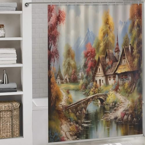 PAZZK Paradies Duschvorhang Textil, Wasserdicht, Waschbar, 100% Polyester Inklusive 12 Ringe Duschvorhanghaken 66x72Inch（168x183cm） von PAZZK