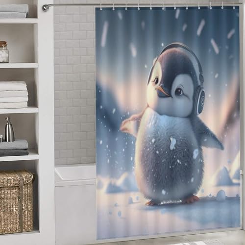 PAZZK Pinguin Duschvorhang Textil Duschvorhang Stoff Mit Ringen, Duschvorhang Badevorhang Digitaldruck Polyester 60x72Inch（152x183cm） von PAZZK