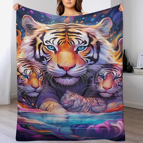 PAZZK Premium Wohndecke - Tiger Decke Flannel - Extra Weiche TV- Decke Vier Jahreszeiten Wohndecke Dicke Couchdecke Für Bett/Sofa（180×200cm） von PAZZK