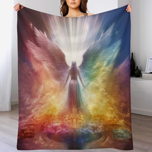 PAZZK Rainbow Engel Decke,Vier Jahreszeiten Weich Wohndecke Decke Schlafdecke Sofadecke Plüschdecke Pelzdecke Printdesign Couchdecke Flannel Bett Decke （140×180cm） von PAZZK