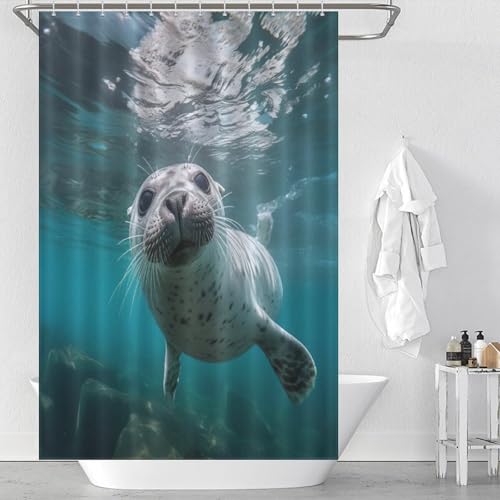 PAZZK Robbe Duschvorhang, Waschbar Bad Duschvorhänge Polyester Textil Wasserdicht Duschvorhang Für Badewanne Mit 12 Hake 48x72Inch（122x183cm） von PAZZK
