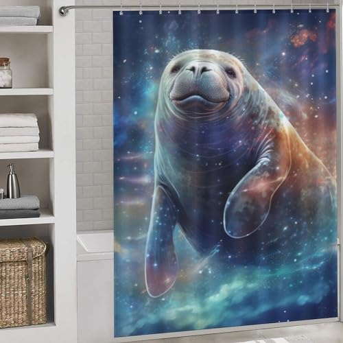 PAZZK Seekuh Duschvorhang, Bad Waschbar Duschvorhänge Polyester Textil Wasserdicht Duschvorhang Für Badewanne Mit 12 Haken 66x72Inch（168x183cm） von PAZZK