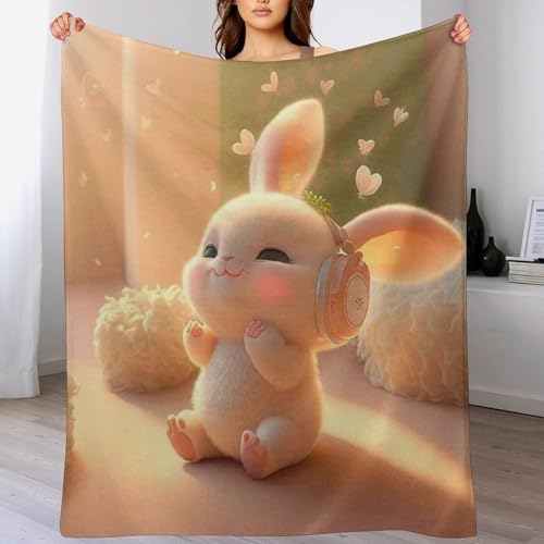 PAZZK Süßer Hase Wohndecke Super Weiche Flannel-Decke Dicke Decke Sofadecke Fleece-Decke Vier Jahreszeiten Wohndecke Für Bett/Couch（140×180cm） von PAZZK