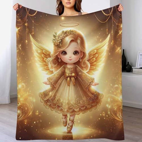 PAZZK Süßer Kleiner Engel Decke, Flannel Tagesdecke Couchdecke Sesseldecke Wohndecke Vier Jahreszeiten Decke Kuscheldecke Sofadecke Mit Muster,（100×130cm） von PAZZK