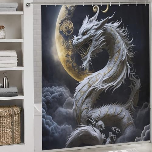 PAZZK Tapferer Drache Duschvorhang Shower Curtains Wasserabweisend Badewanne Vorhang Aus Polyester Waschbar Badvorhang Mit 12 Duschvorhängeringen 72x72Inch (183x183cm) von PAZZK