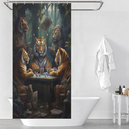 PAZZK Tiger Duschvorhang, Waschbar Shower Curtains, Duschvorhänge, Wasserdicht Bad Vorhang, Schnell Trocknend Badezimmer Vorhang 36x72Inch（92x183cm） von PAZZK
