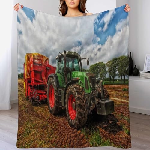 PAZZK Traktor Decke, Flannel Tagesdecke Couchdecke Sesseldecke Wohndecke Vier Jahreszeiten Decke Kuscheldecke Sofadecke Mit Muster,（100×130cm） von PAZZK