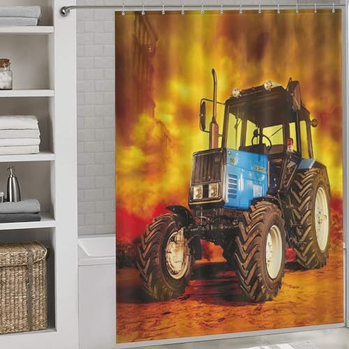 PAZZK Traktor Duschvorhänge, Duschvorhang Duschvorhang Aus Polyester Wasserabweisend Shower Curtain Mit 12 Duschvorhangringen 66x72Inch（168x183cm） von PAZZK