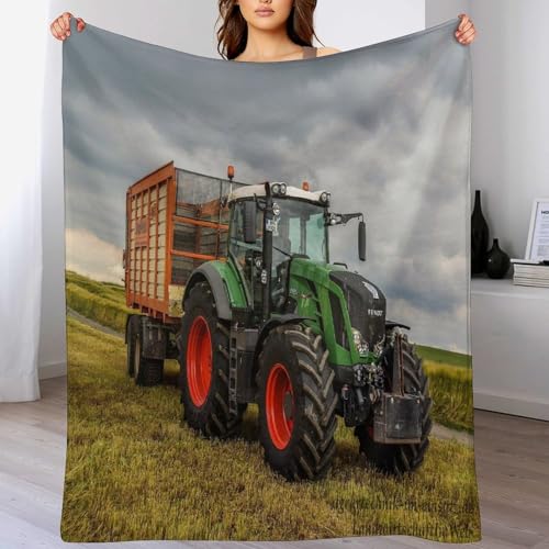 PAZZK Traktor-Überwurfdecke Für Bett, Sofa, Couch, Flannel-Druck Decke, 3D- -Muster, Fleece-Decke, Raumdekoration, Plüschdecke,（130×150cm） von PAZZK