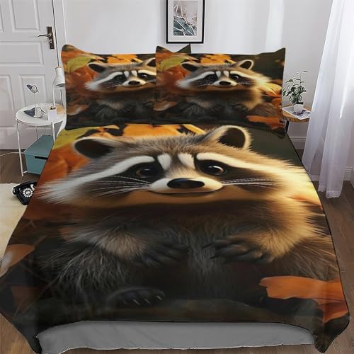 PAZZK Waschbär 3D Bettw?sche Set Bettbezug Jungen M?dchen Microfaser Angenehme Betten Bettdeckenbezug Mit Kissenbezug, Mit Rei?Verschluss Bettbezüge Single (135x200cm) von PAZZK
