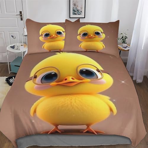 PAZZK kleine gelbe Ente 3D Bettgarnitur 2teilig Set - Bettbezug Erwachsene Teenager Kinder Mikrofaser Bettwäsche-Sets 2tlg Mit Kissenbezug, Bügelfrei Und Weich Bettbezüge Single (135x200cm) von PAZZK