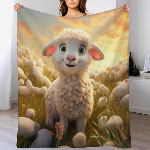 PAZZK süße Schafe Decke, Flannel Tagesdecke Couchdecke Sesseldecke Wohndecke Vier Jahreszeiten Decke Kuscheldecke Sofadecke Mit Muster,（150×200cm） von PAZZK