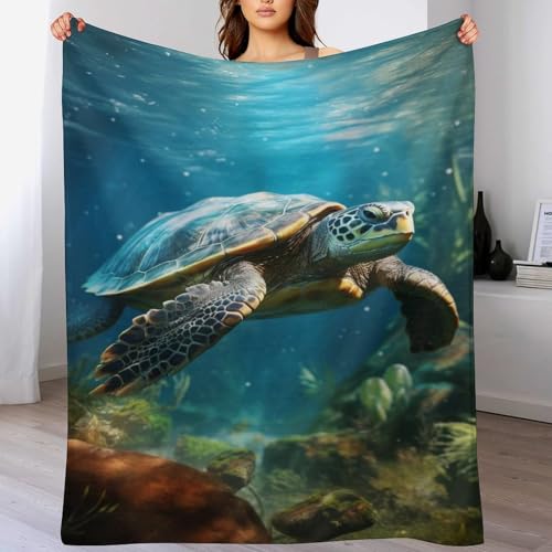 Schildkröte Dick Decke Weich Wärme Gemütlich Flannel-Fleece Sofadecke Deckeldecke 3D Bilder Wohndecke Für Bett/Sofa（130×150cm） von PAZZK