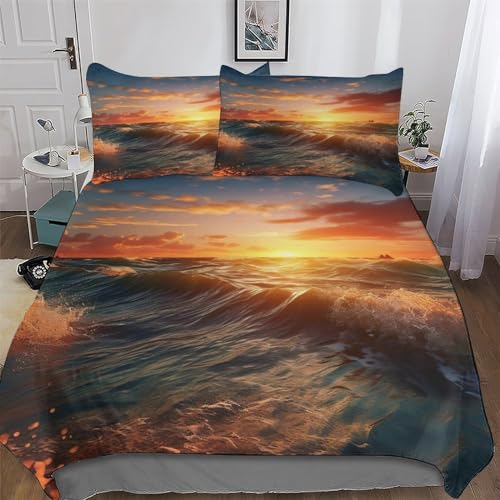 Sonnenuntergang 3D Print Bettwäsche Bettbezug Schlafkomfort Microfaser Deckenbezug 3teilig Mit Reißverschluss Und Kissenbezug Erwachsene Teenager Kinder Bettbezüge King (220x240cm) von PAZZK