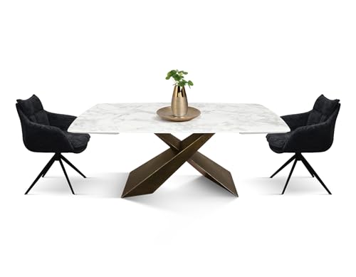 PAZZO DESIGN Adamo, ausziehbarer Tisch, weiße Keramikplatte, mattes Finish, Beine aus Bronze, Küchentisch, Wohnzimmertisch, Keramiktisch, 180 x 90 x 76 cm - id_2064 von PAZZO DESIGN