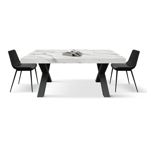PAZZO DESIGN Ausziehbarer Tisch Mimmo, Wohnzimmertisch, Küche, gekreuzte Beine x Schwarz, Made in Italy, Weiß Marmor Statue, 160 x 90 x 76 cm - id_2319 PAZZO DESIGN Ausziehbarer Tisch Mimmo, Wohnzimmertisch, Küche, gekreuzte Beine x Schwarz, Made in Italy, Weiß Marmor Statue, 160 x 90 x 76 cm - id_2319 von PAZZO DESIGN