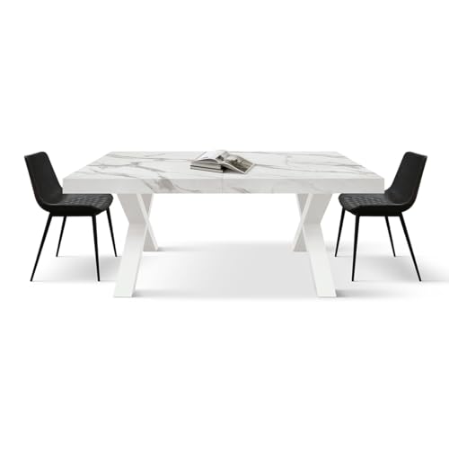 PAZZO DESIGN Ausziehbarer Tisch Mimmo, Wohnzimmertisch, Küche, gekreuzte Beine x weiß, Made in Italy, Weiß Marmor Statue, 160 x 90 x 76 cm - id_2365 von PAZZO DESIGN