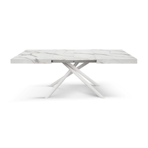 PAZZO DESIGN Ausziehbarer Tisch Molly, röhrenförmige Beine gekreuzt Menego, weiß, Marmorfarbe matt, Made in Italy, 160 x 90 x 74 cm von PAZZO DESIGN
