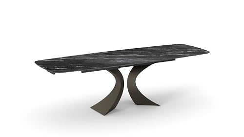 PAZZO DESIGN Ausziehtisch Donatello, Tischplatte aus schwarzem Marmor mit weißer / hellgrauer Maserung, schwarze Beine, Küche, Wohnzimmer, Keramik, 180 x 90 x 76 cm - id_2301 von PAZZO DESIGN