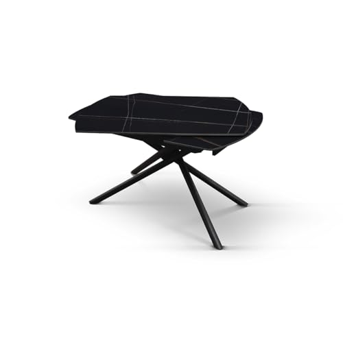 PAZZO DESIGN Brando Ausziehtisch, schwarze Sahara-Keramikplatte, schwarze Metallbeine, Küchentisch, Wohnzimmertisch, ovaler Tisch, 120 x 88 x 76 cm - id_2207 von PAZZO DESIGN